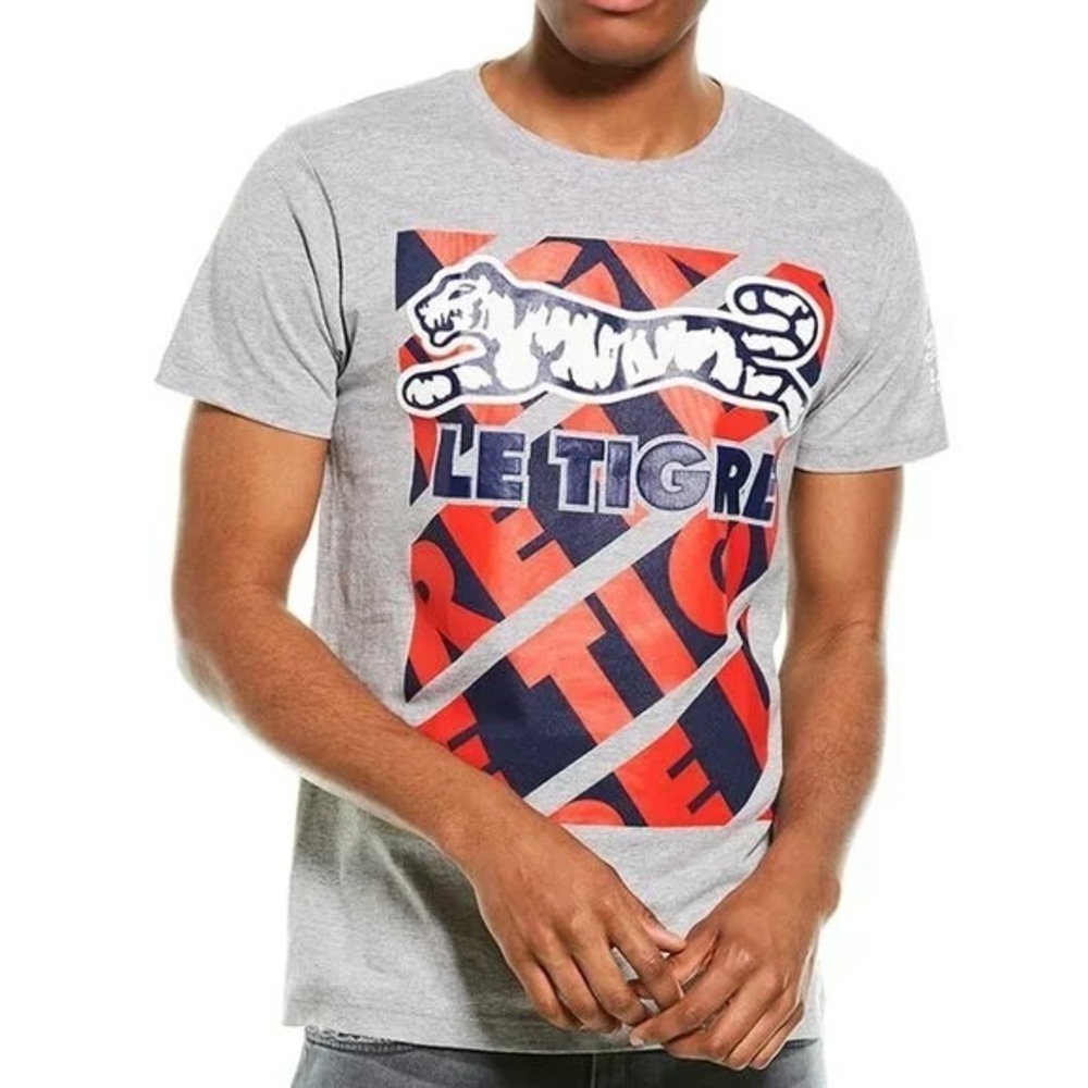 Le Tigre Shirt Patriot‎ Gray Crewneck T-Shirt Graphic Tee Y2K Mens Sz Small NEW